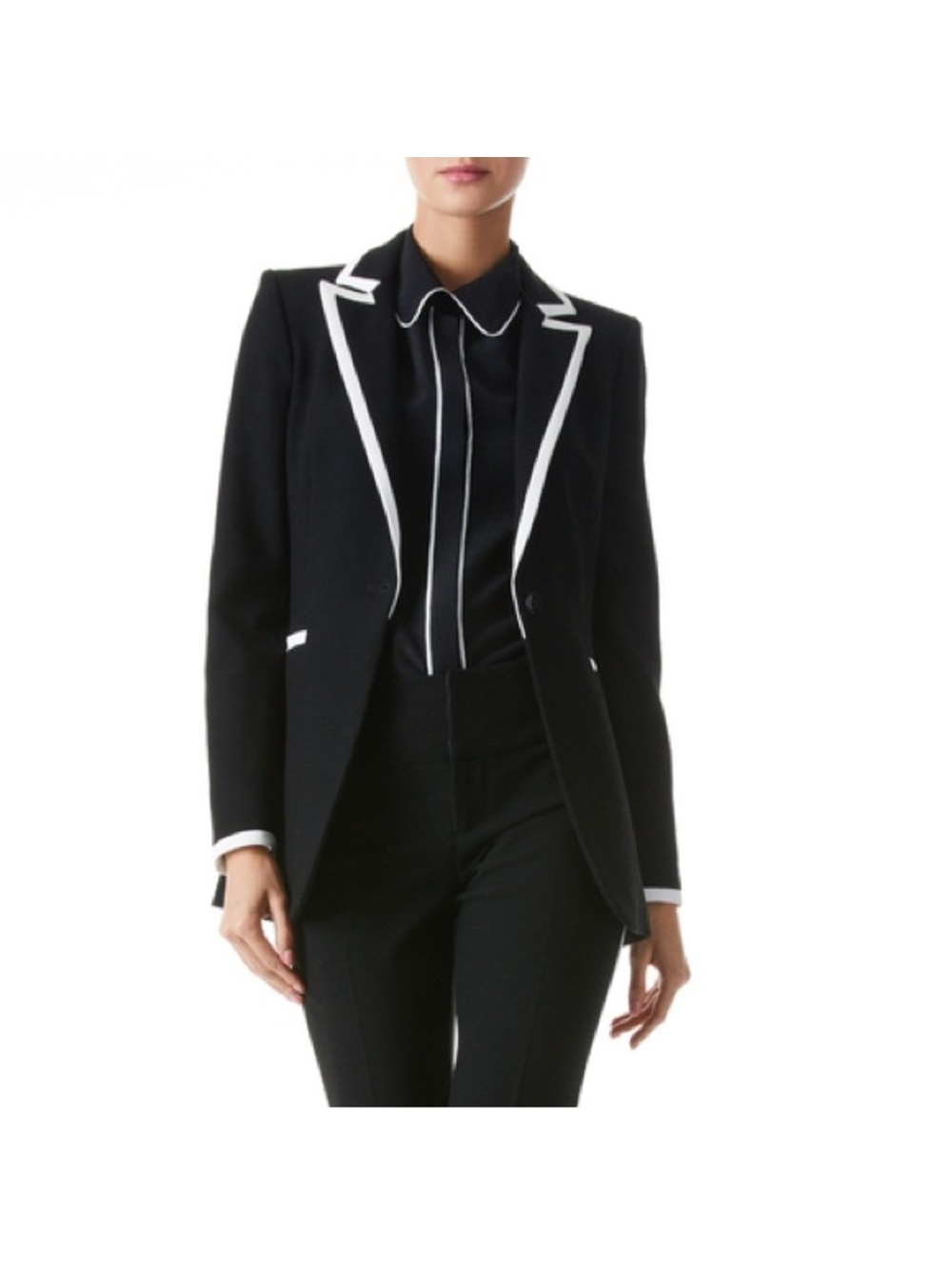 Alice + Olivia Breann Long Fitted Blazer with Piping, Black Size 4, New w/Tag - Picture 8 of 16